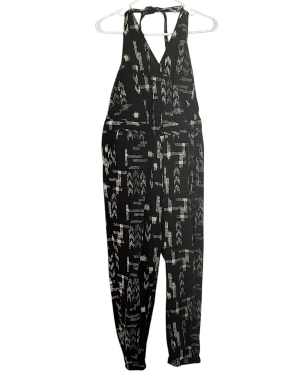 Madewell Magdalena Halter Jumpsuit S Black Ikat Geometric Backless Boho‎ Coastal